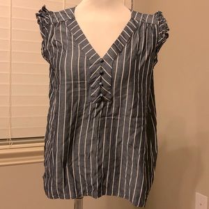 Old Navy size small tall ruffle dark denim and white striped top